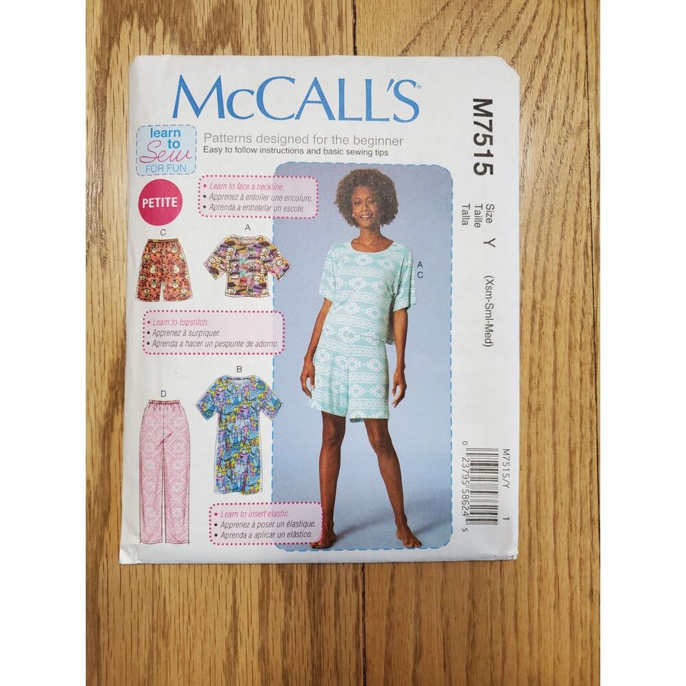 McCall's M7515 Sewing Pattern Dress, Shorts, Pants, Shirt XS-S-M New Uncut